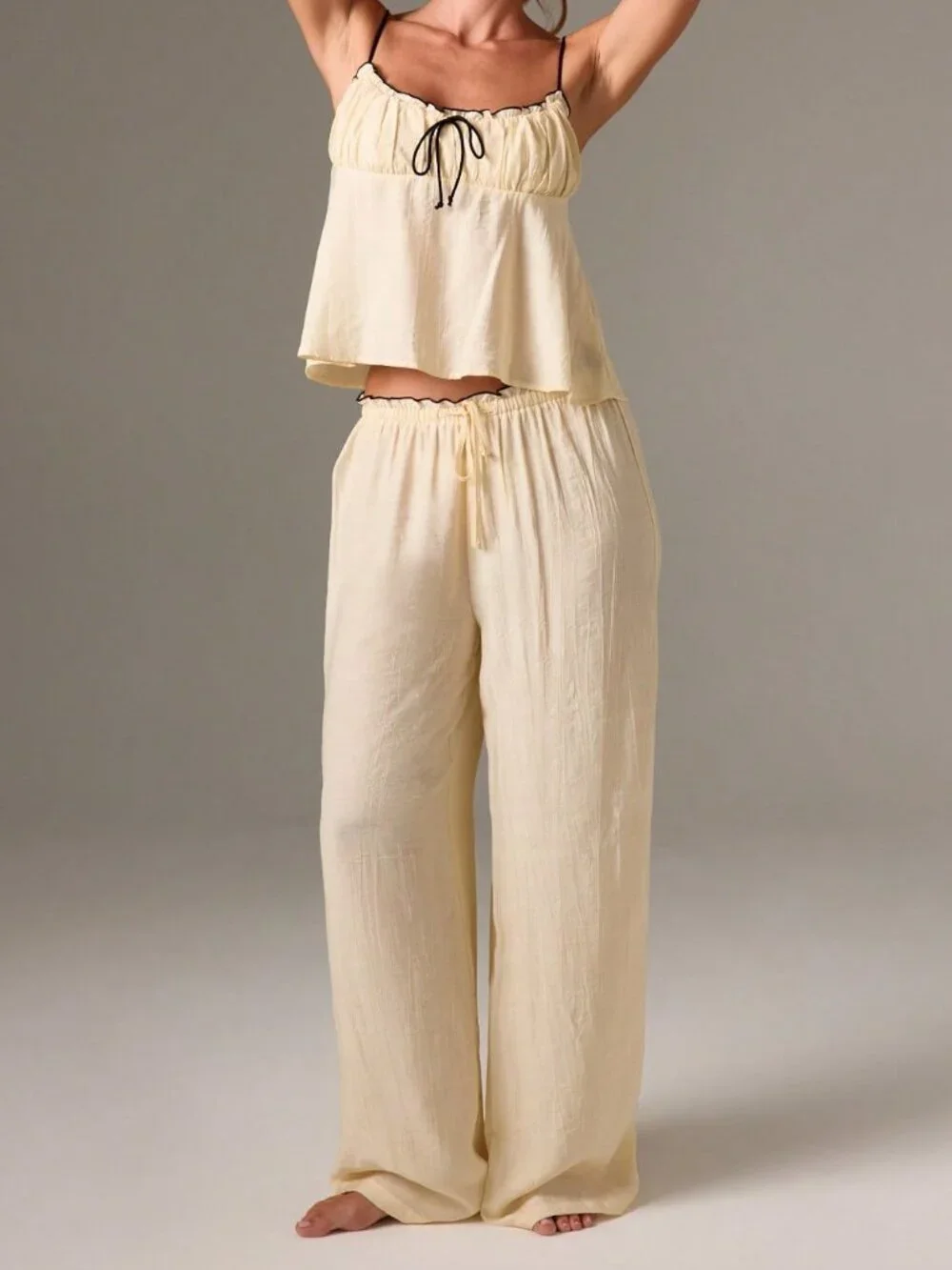 Yellow Casual Women's Two Piece Sleepwear